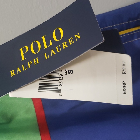 Polo Ralph Lauren NWT Green, Blue, Yellow Striped Swim Trunks, Small - Picture 2 of 6